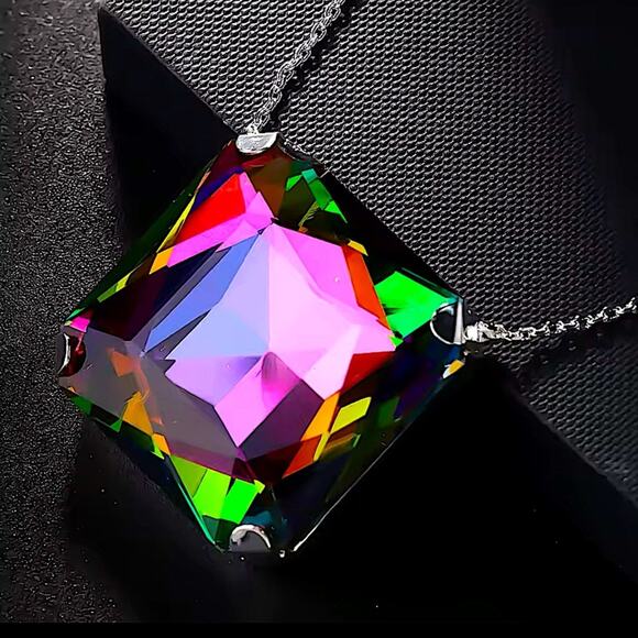 Exaggerated Mystic Fire Silver Crystal Stone Necklace Boho Statement - Picture 6 of 7